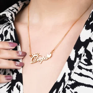 Crown Name Necklace With Small Heart